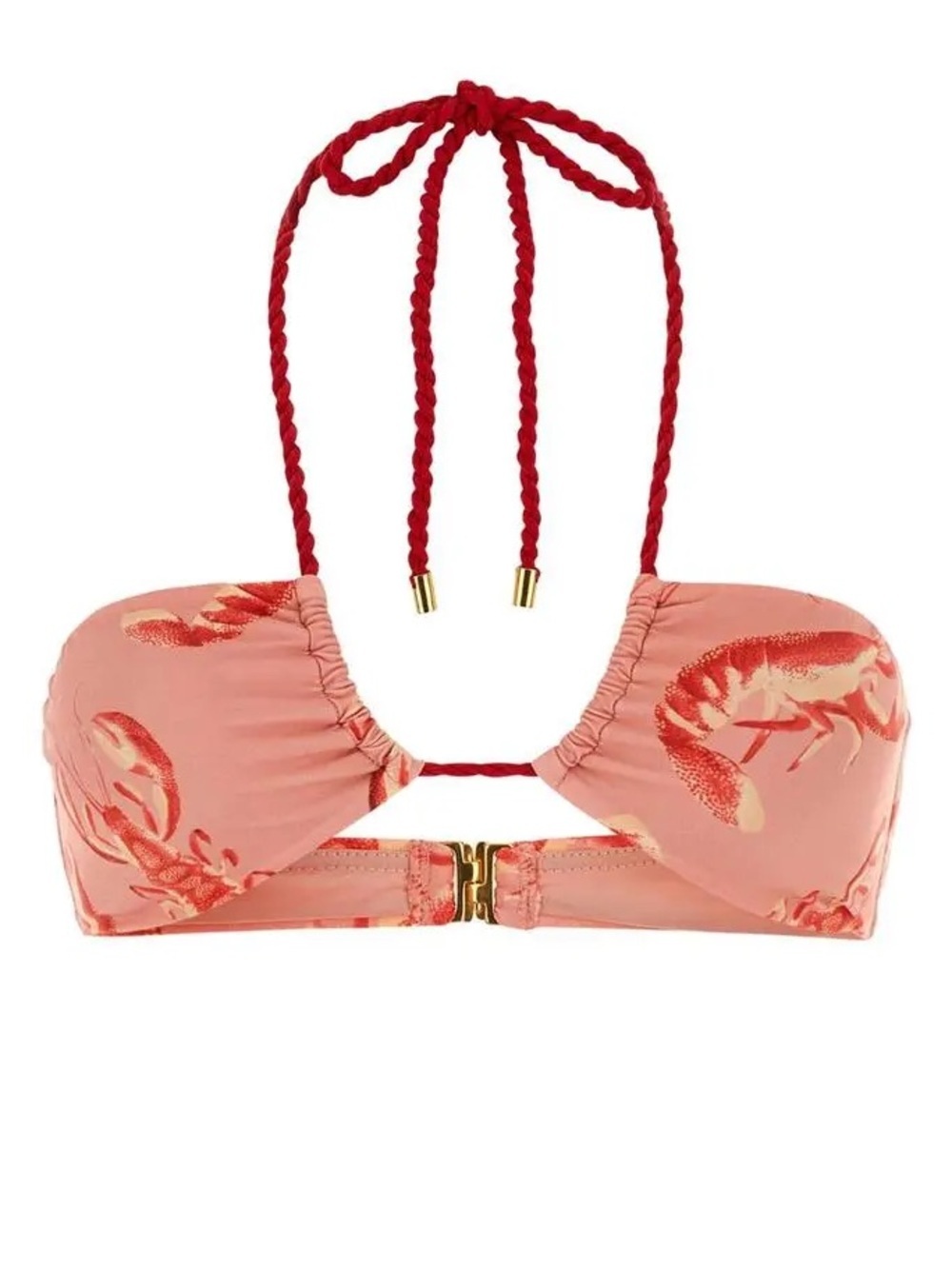 NWT Farm Rio Pink Lobster Print Bandeau Bikini Top Size L Braided Halter Swim
